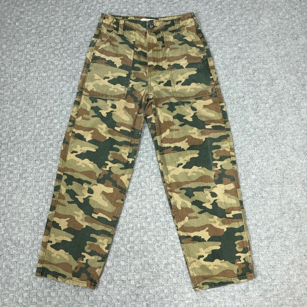 We The Free Pants Womens 26 Green Camo Straight Leg Utility Khakis Cotton Army
